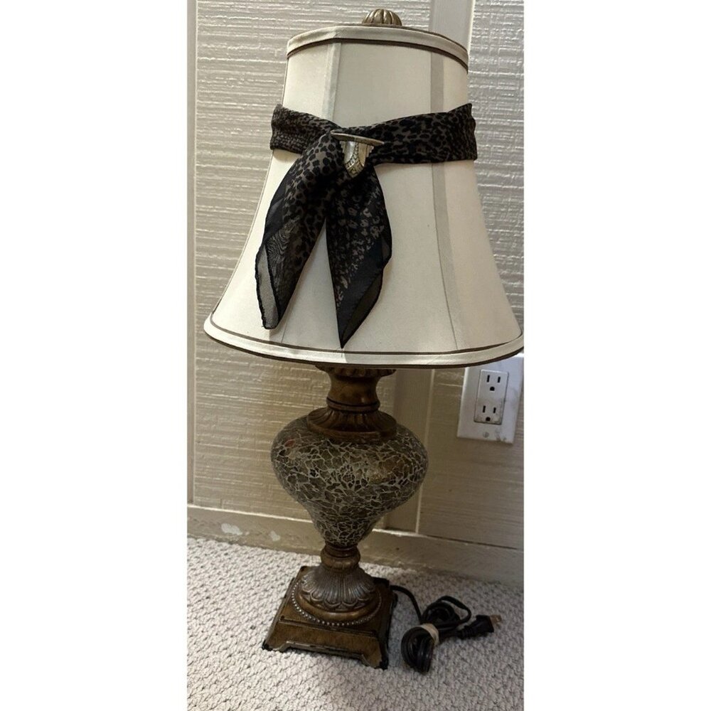 Vintage Crackle Mosaic Glass Table Lamp – Bronze Resin Base – Works Great